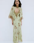 CIELO MIDAXI DRESS & CAPE IN ROSA PALO GREEN VISCOSE GEORGETTE - De La Vali