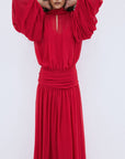 SOCORRO MAXI DRESS IN RUBY RED POLY CHIFFON - De La Vali