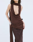 MENORCA TOP IN BROWN VISCOSE GEORGETTE - De La Vali