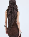 BONITA HEADSCARF IN BROWN COTTON LACE - De La Vali