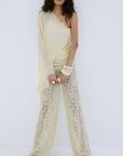 ROCIO TROUSER IN ANTIQUE YELLOW NYLON LACE - De La Vali