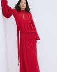 SOCORRO MAXI DRESS IN RUBY RED POLY CHIFFON - De La Vali