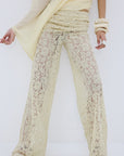 ROCIO TROUSER IN ANTIQUE YELLOW NYLON LACE - De La Vali