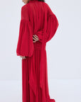 SOCORRO MAXI DRESS IN RUBY RED POLY CHIFFON - De La Vali
