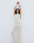 CRUZ MAXI DRESS IN CREAM POLY CHIFFON - De La Vali