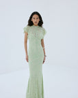LAIA MAXI DRESS IN MINT GREEN NYLON LACE - De La Vali
