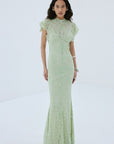 LAIA MAXI DRESS IN MINT GREEN NYLON LACE - De La Vali