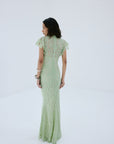 LAIA MAXI DRESS IN MINT GREEN NYLON LACE - De La Vali