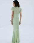 LAIA MAXI DRESS IN MINT GREEN NYLON LACE - De La Vali