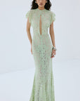 LAIA MAXI DRESS IN MINT GREEN NYLON LACE - De La Vali