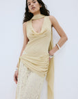 ROSA MAXI DRESS IN ANTIQUE YELLOW VISCOSE GEORGETTE - De La Vali