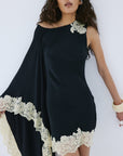 VETA MINI DRESS IN BLACK CREPE DE CHINE - De La Vali