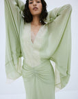EVITA MAXI DRESS IN MINT GREEN VISCOSE GEORGETTE - De La Vali
