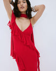 MAYARA MAXI DRESS IN RUBY RED VISCOSE GEORGETTE - De La Vali