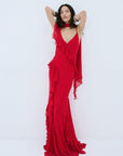 MAYARA MAXI DRESS IN RUBY RED VISCOSE GEORGETTE - De La Vali