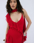 MAYARA MAXI DRESS IN RUBY RED VISCOSE GEORGETTE - De La Vali