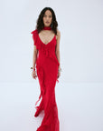 MAYARA MAXI DRESS IN RUBY RED VISCOSE GEORGETTE - De La Vali