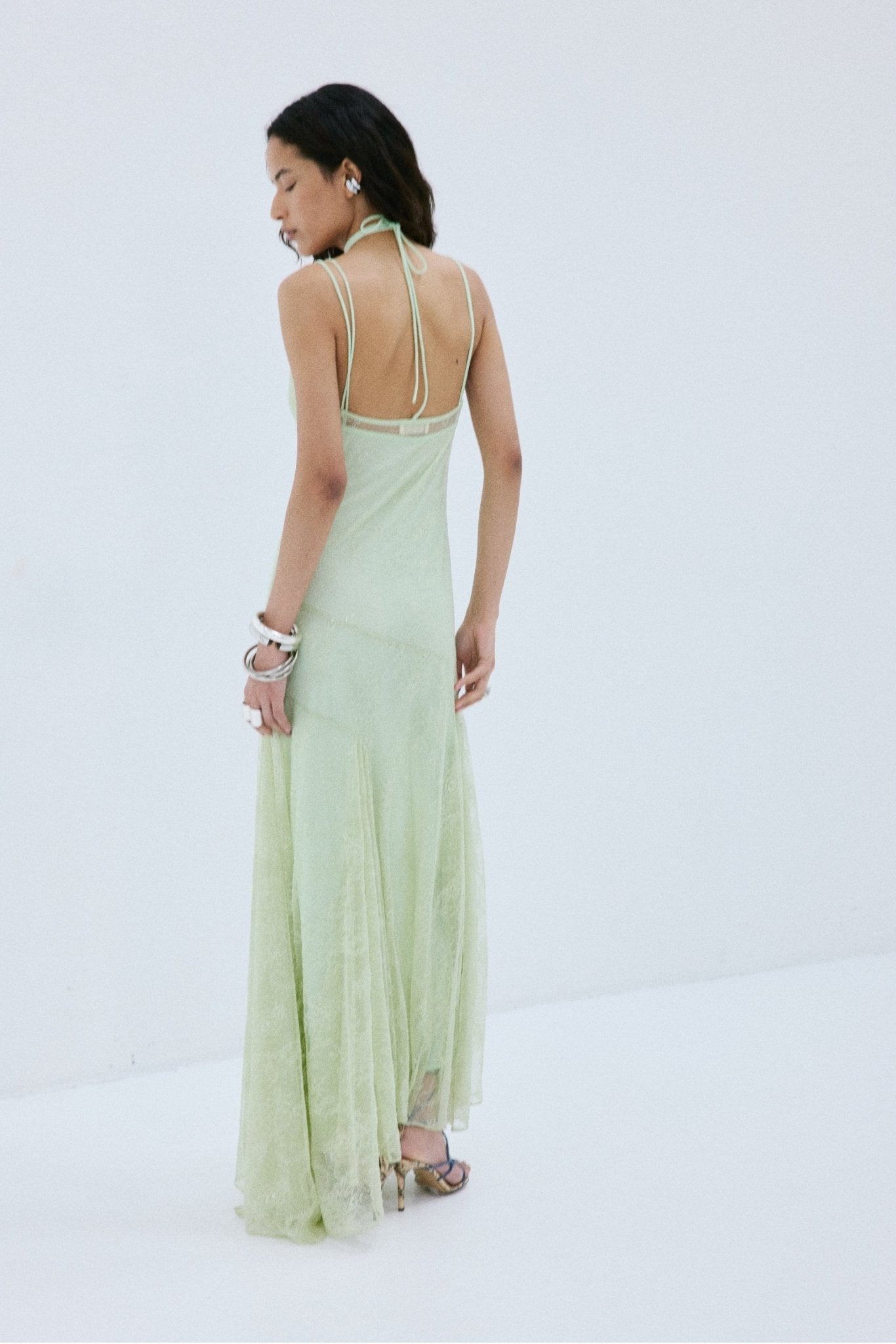 CALIMA MAXI DRESS IN MINT GREEN FINE LACE