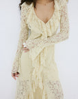 CLEMENTINA MAXI DRESS IN ANTIQUE YELLOW NYLON LACE - De La Vali
