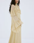 ETEREO MAXI DRESS IN ANTIQUE YELLOW VISCOSE GEORGETTE AND LACE - De La Vali