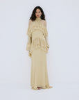 ETEREO MAXI DRESS IN ANTIQUE YELLOW VISCOSE GEORGETTE AND LACE - De La Vali