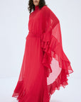 SOCORRO MAXI DRESS IN RUBY RED POLY CHIFFON - De La Vali