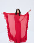 SOCORRO MAXI DRESS IN RUBY RED POLY CHIFFON - De La Vali