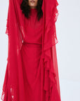 SOCORRO MAXI DRESS IN RUBY RED POLY CHIFFON - De La Vali