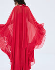 SOCORRO MAXI DRESS IN RUBY RED POLY CHIFFON - De La Vali