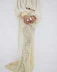 PASION SKIRT IN ANTIQUE YELLOW NYLON LACE - De La Vali