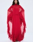 SOCORRO MAXI DRESS IN RUBY RED POLY CHIFFON - De La Vali