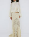 PASION SKIRT IN ANTIQUE YELLOW NYLON LACE - De La Vali