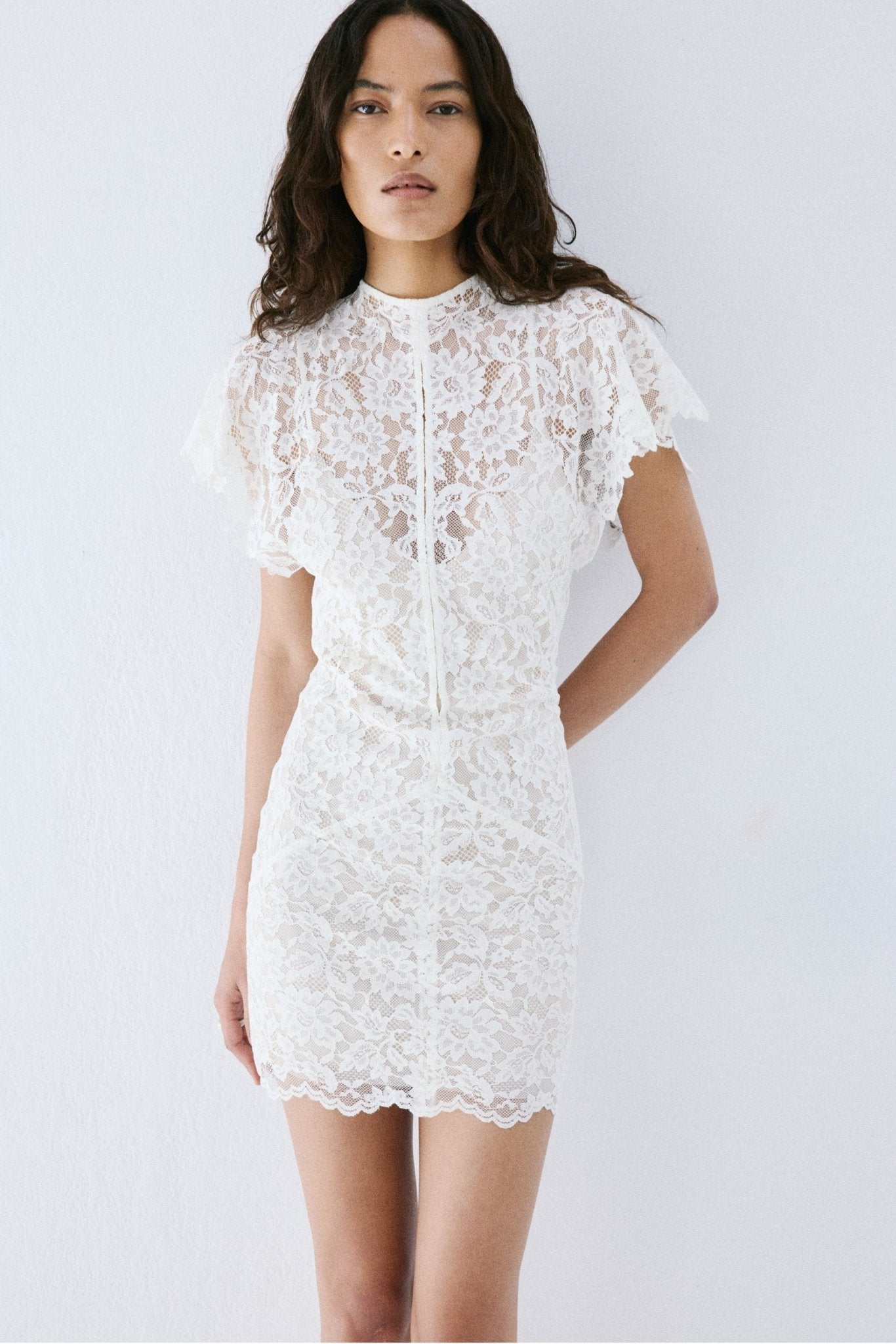 LAIA MINI DRESS IN IVORY NYLON LACE