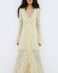 CLEMENTINA MAXI DRESS IN ANTIQUE YELLOW NYLON LACE - De La Vali