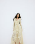 CLEMENTINA MAXI DRESS IN ANTIQUE YELLOW NYLON LACE - De La Vali