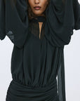SOLANA MAXI DRESS IN BLACK POLY CHIFFON - De La Vali
