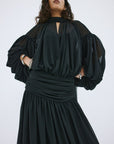 SOLANA MAXI DRESS IN BLACK POLY CHIFFON - De La Vali