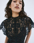 LAIA MINI DRESS IN BLACK NYLON LACE - De La Vali