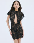 LAIA MINI DRESS IN BLACK NYLON LACE - De La Vali