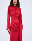 PERISA MAXI DRESS IN RUBY RED SPANDEX JERSEY - De La Vali