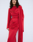 PERISA MAXI DRESS IN RUBY RED SPANDEX JERSEY - De La Vali