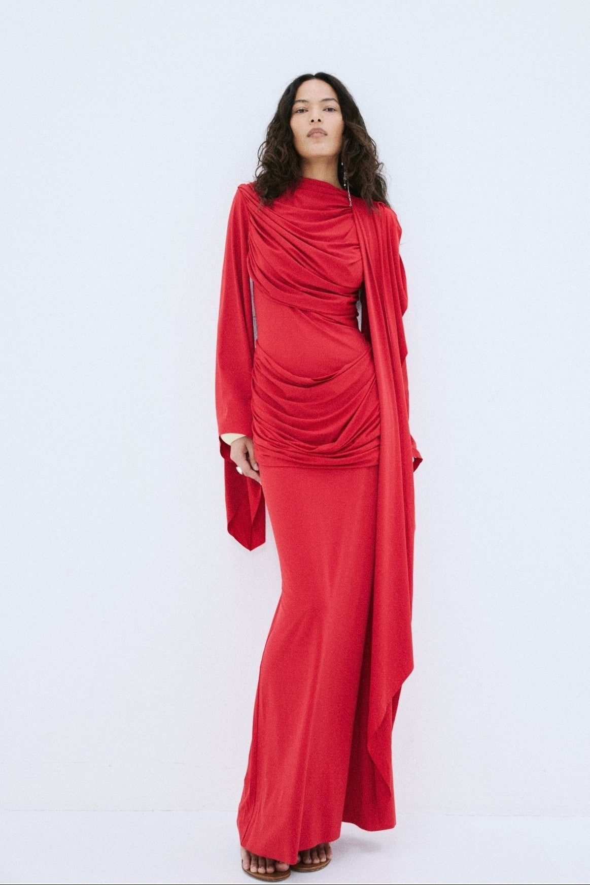 de la vali red dress AGUA MAXI DRESS IN RED CRINKLE CHIFFON DE LA VALI OFFICIAL