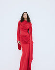 PERISA MAXI DRESS IN RUBY RED SPANDEX JERSEY - De La Vali