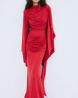 PERISA MAXI DRESS IN RUBY RED SPANDEX JERSEY - De La Vali
