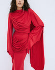 PERISA MAXI DRESS IN RUBY RED SPANDEX JERSEY - De La Vali