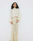 PASION SKIRT IN ANTIQUE YELLOW NYLON LACE - De La Vali