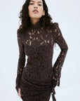 BODITA MINI DRESS IN BROWN COTTON LACE - De La Vali