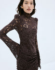 BODITA MINI DRESS IN BROWN COTTON LACE - De La Vali