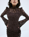 BODITA MINI DRESS IN BROWN COTTON LACE - De La Vali