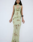 DIOSA SKIRT IN ROSA PALO GREEN VISCOSE GEORGETTE - De La Vali